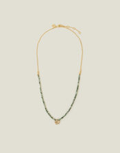 14ct Gold-Plated Flower Pendant Jade Bead Necklace, , large