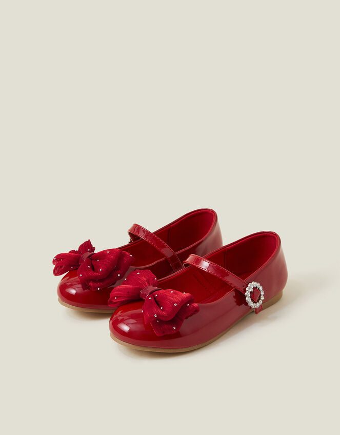 Girls Patent Bow Ballet Flats, Red (RED), large
