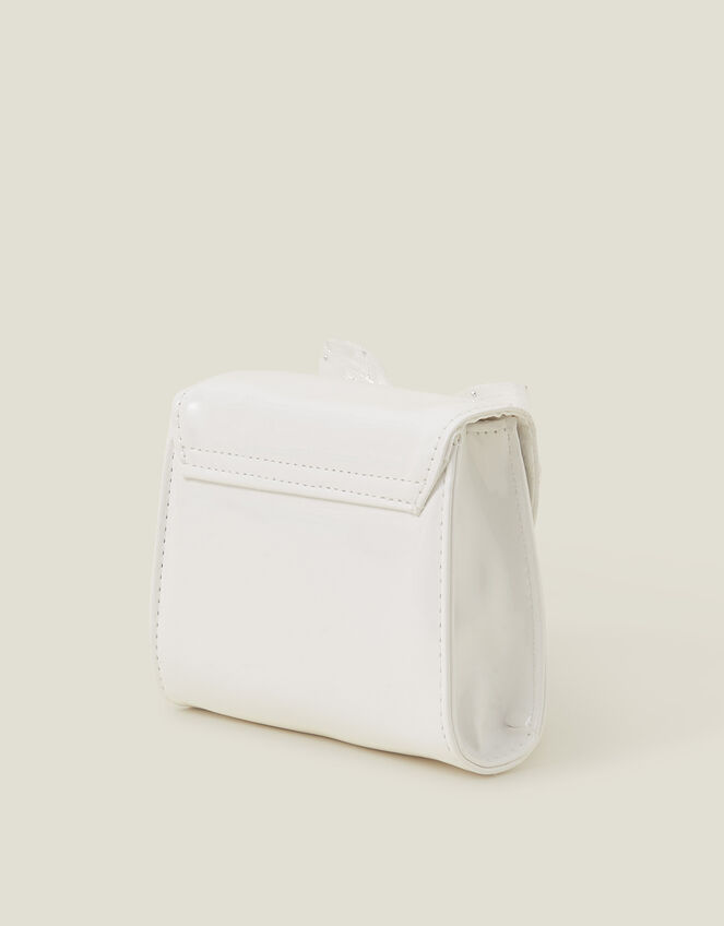 Girls Patent Diamante Bow Bag, Ivory (IVORY), large