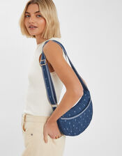 Polka Dot Denim Sling Bag, , large