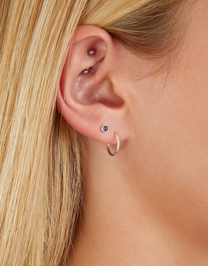 Sterling Silver Aventurine Stud and Hoops Set of Two, , large