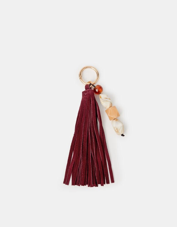 Beaded Suede Tassel Bag Charm, , large