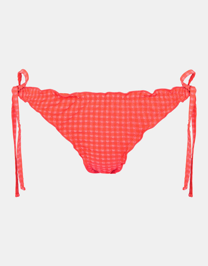 Frilly Seersucker Tie Bikini Bottoms, Orange (CORAL), large