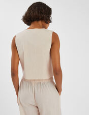 Tropical Tie-Front Embroidered Waistcoat, Natural (NATURAL), large