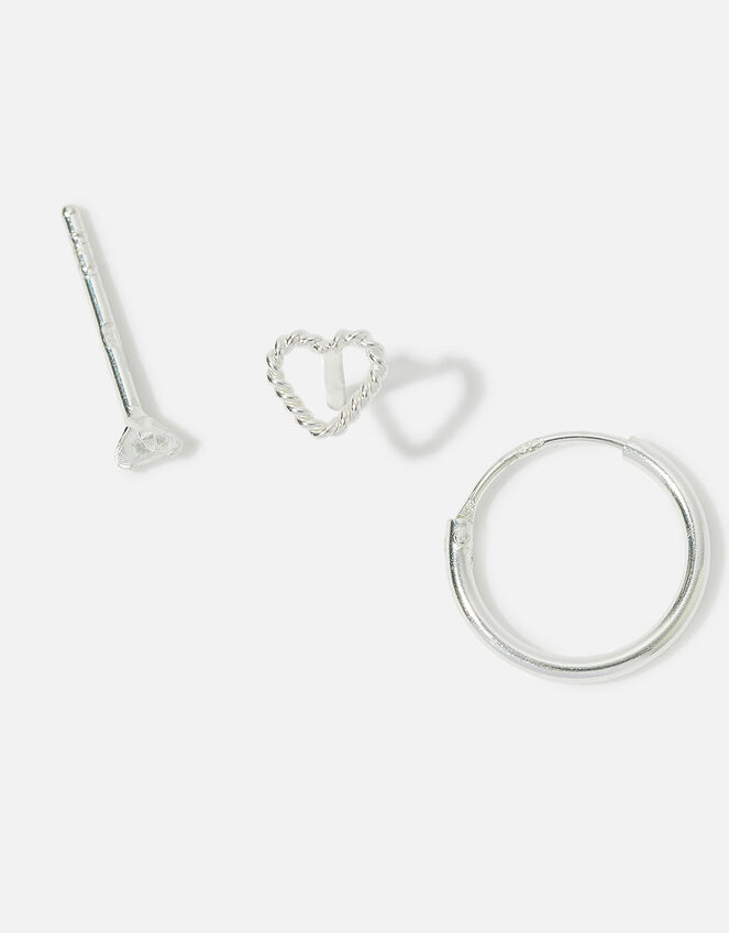 Sterling Silver Single Heart Earring Set, , large