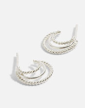 Sterling Silver Triple Twisted Hoop Earrings, , large