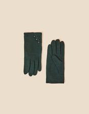 Button Gloves in Wool Blend, Green (GREEN), large