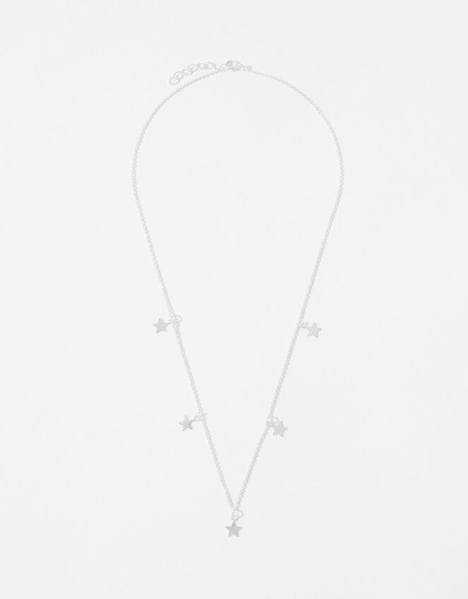 Sterling Silver Star Station Necklace, , large