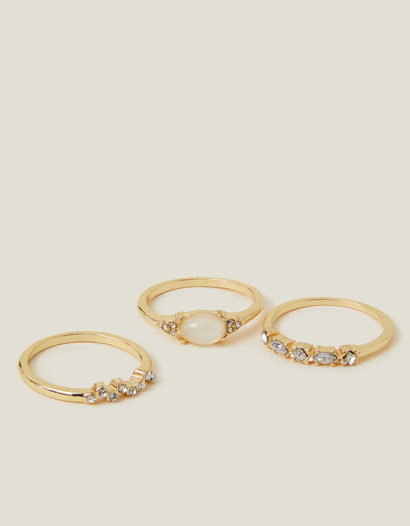 3-Pack Mini Gem Ring Set, Gold (GOLD), large