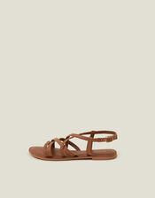 Plaited Leather Sandals, Tan (TAN), large