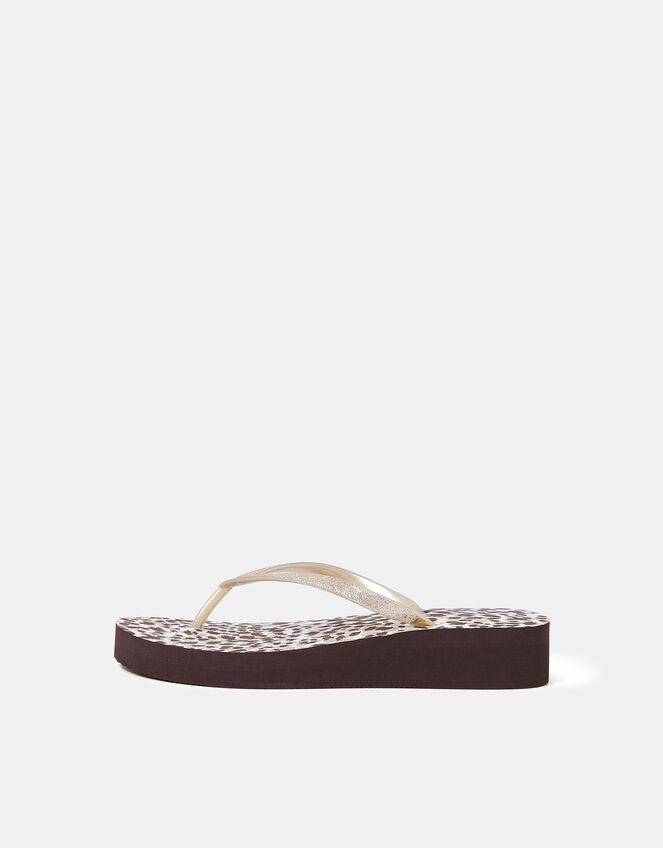Leopard Print Wedge Flip Flops, Leopard (LEOPARD), large
