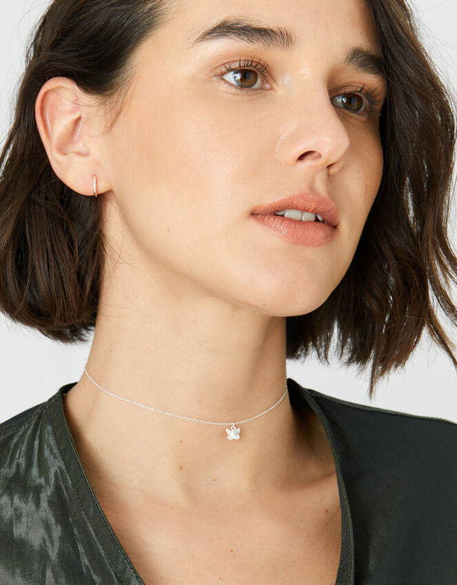 Sterling Silver Simple Huggie Hoops , , large