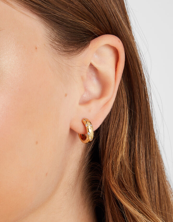 14ct Gold-Plated Star Diamanté Hoop Earrings, , large