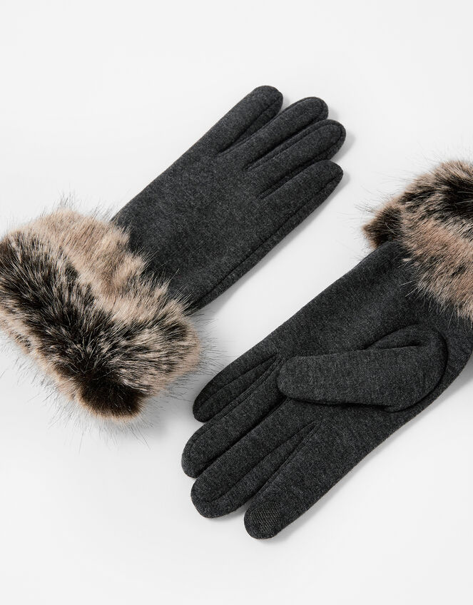 Faux Fur Cuff Touchscreen Gloves, Grey (GREY), large