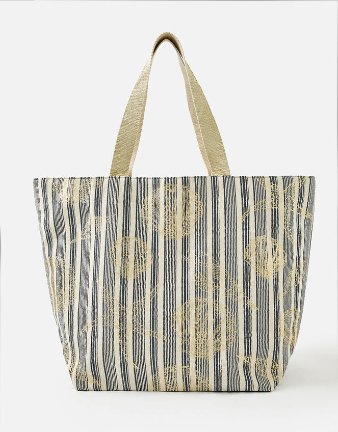 Seashell and Stripe Beach Bag, , large