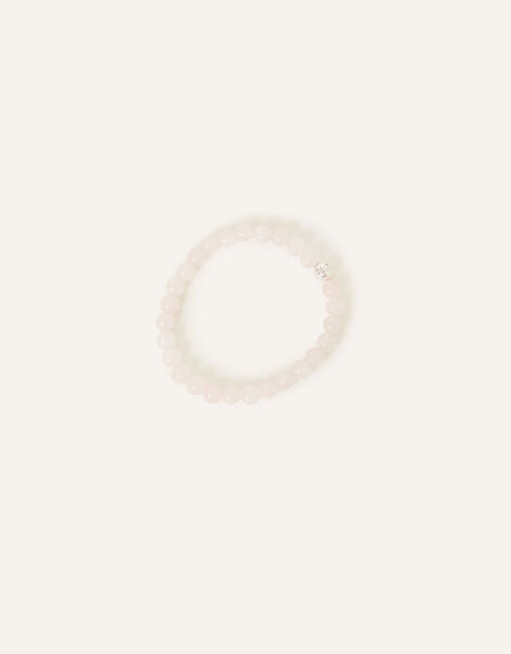 Sterling Silver-Plated Rose Quartz Beaded Bracelet, , large