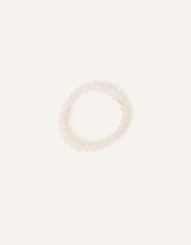 Sterling Silver-Plated Rose Quartz Beaded Bracelet, , large