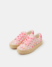 Girls Floral Checkerboard Espadrille Trainers, Pink (PINK), large