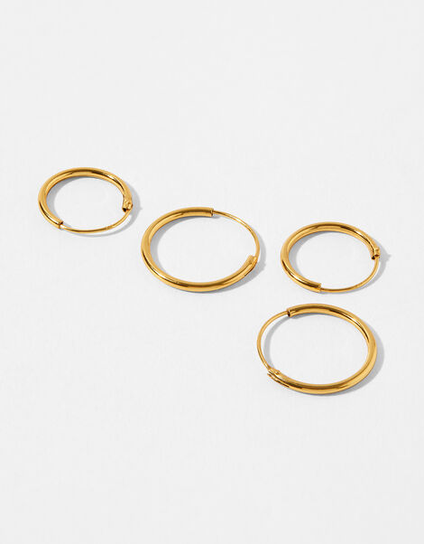 Gold-Plated Sterling Silver Mini Hoop Earring Set, , large
