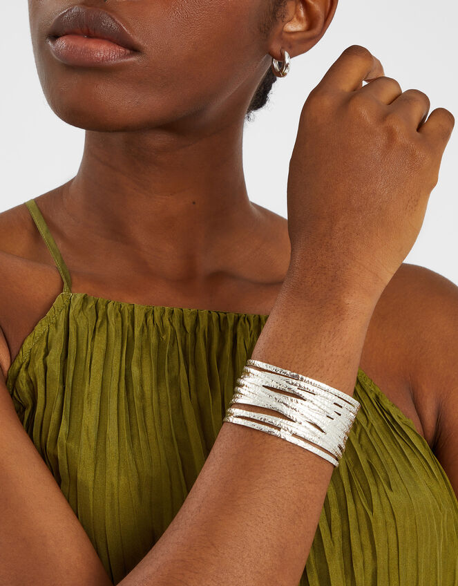 Texture Layered Cuff Bracelet, Silver (SILVER), large