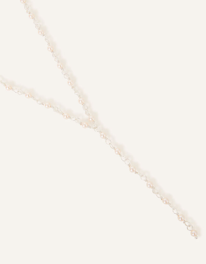 Sterling Silver-Plated Pearl Y-Chain Necklace, , large