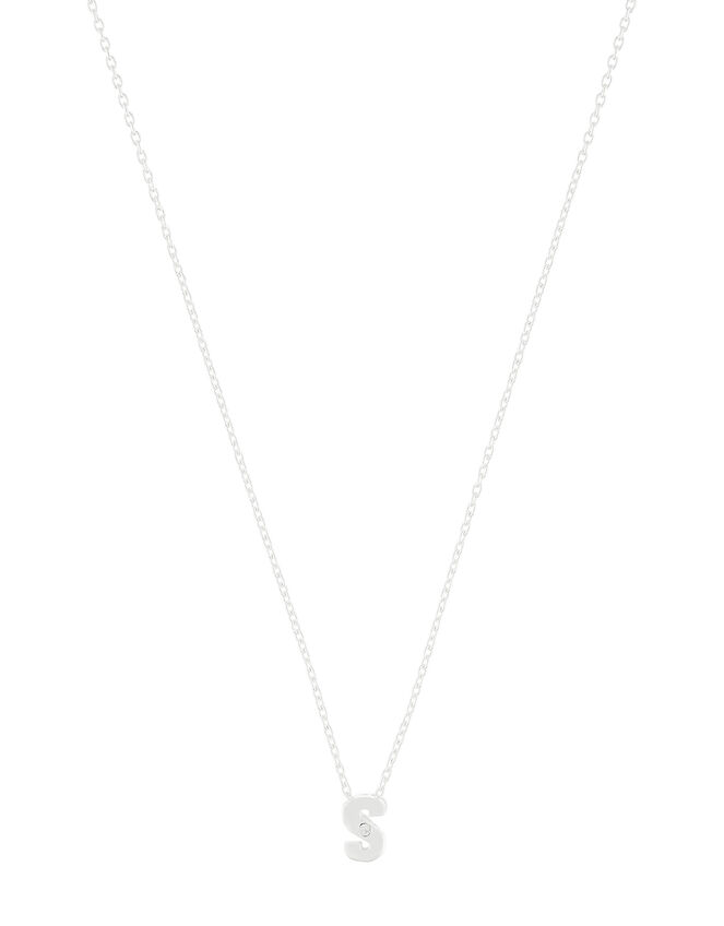 Sterling Silver Sparkle Initial Necklace - S, , large