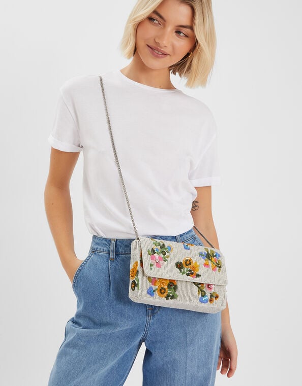 Embellished Floral Clutch Bag, , large