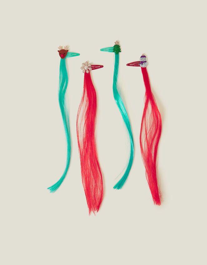 4-Pack Girls Christmas Fake Hair Clips, , large