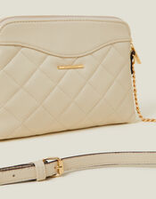 Quilted Faux Leather Cross-Body Bag, Cream (CREAM), large