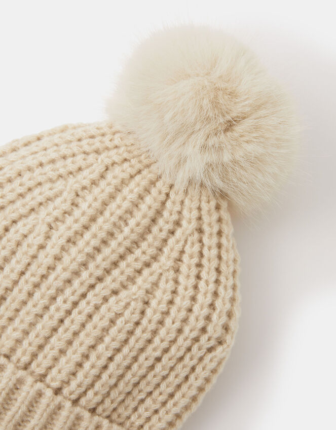Faux Fur Bobble Beanie Hat, , large