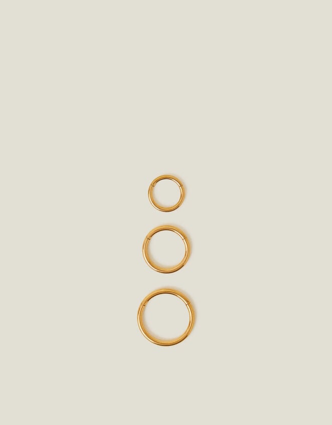 3-Pack 14ct Gold-Plated Surgical Steel Hoops, , large