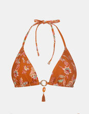 Floral Print Triangle Bikini Top, Orange (RUST), large