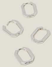 2-Pack Sterling Silver-Plated Rectangular Hoop Earrings, , large