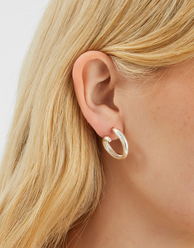 Swirl Hoop Earrings, Silver (SILVER), large
