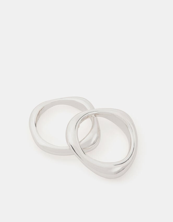 2-Pack Sterling Silver-Plated Irregular Rings, Silver (ST SILVER), large