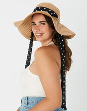 Polka Dot Tie Floppy Hat, Natural (NATURAL), large