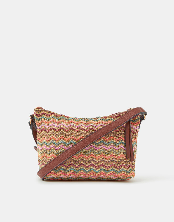 Stripe Raffia Crossbody Bag, , large
