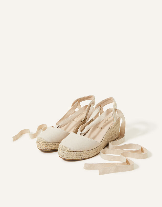 Tie-Up Espadrille Wedges, Natural (NATURAL), large