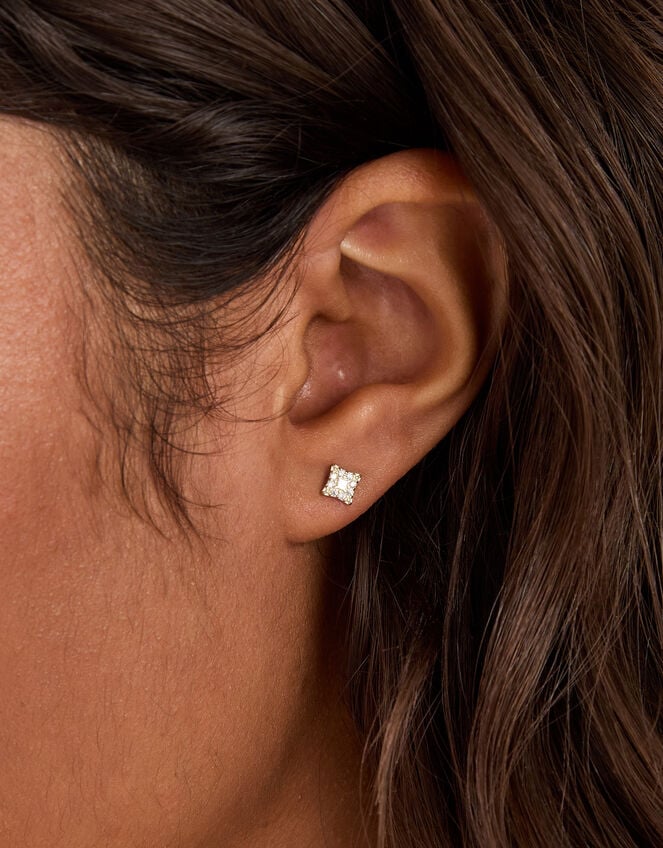 Sterling Silver Square Diamant&eacute; Stud Earrings, , large