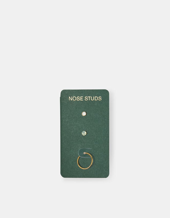 3-Pack 14ct Gold-Plated Surgical Steel Nose Ring & Studs, , large