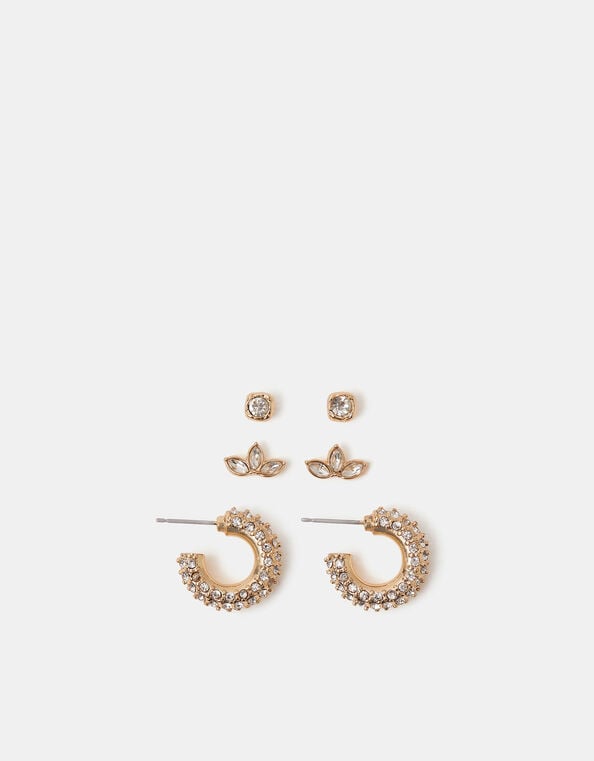 3-Pack Pavé Hoop & Stud Earrings, , large