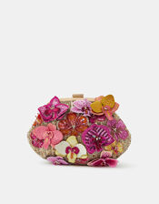 3D Flower Embellished Clutch Bag, , large