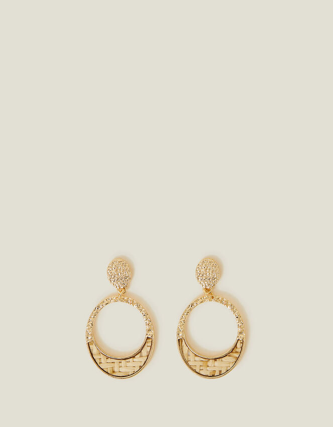 Raffia Inlay Hoop Earrings, , large