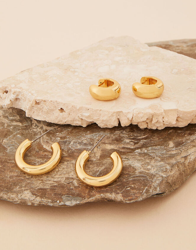 14ct Gold-Plated Chunky Hoops Set of Two, , large