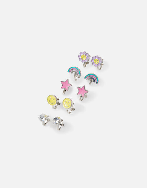 Girls Smiley Clip-On Earrings 5 Pack, , large