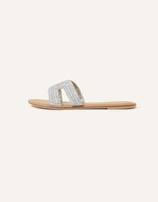 Beaded Slip On Sandals, Silver (SILVER), large