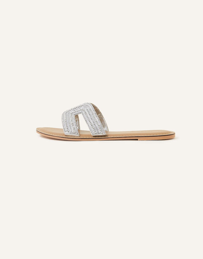 Beaded Slip On Sandals, Silver (SILVER), large