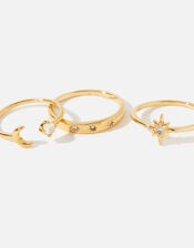 14ct Gold-Plated Celestial Rings Set of Three, Gold (GOLD), large