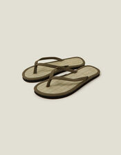 Plain Seagrass Flip Flops, Green (KHAKI), large