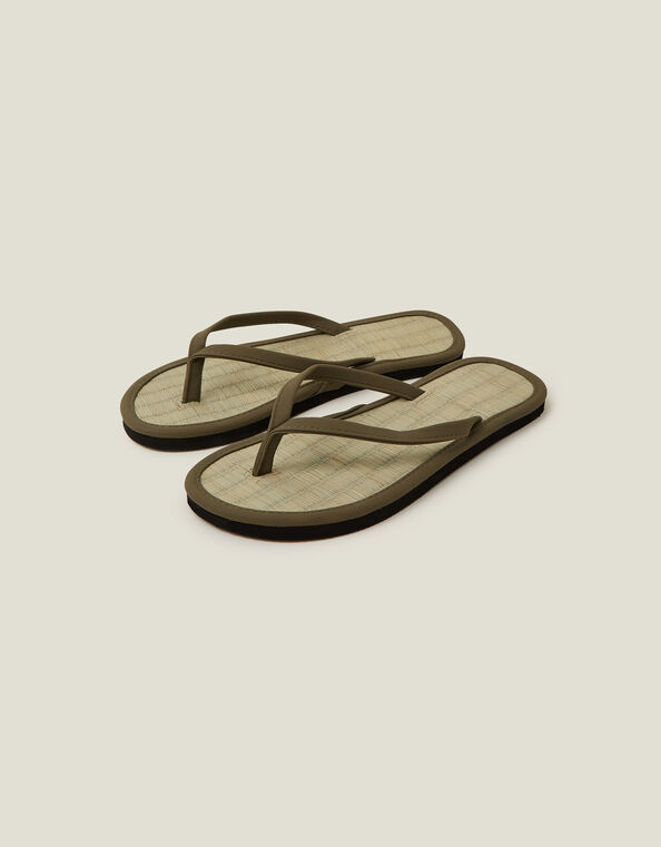 Plain Seagrass Flip Flops, Green (KHAKI), large